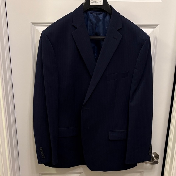 Michael Strahan Collection Navy Stripped Men's Blazer Sport Suit. Matching pants - Picture 1 of 17